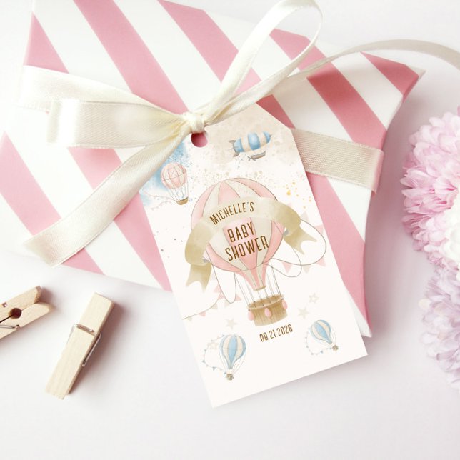 Étiquettes-cadeau Baptême Bébé Pastel Montgolfière  (Créateur téléchargé)