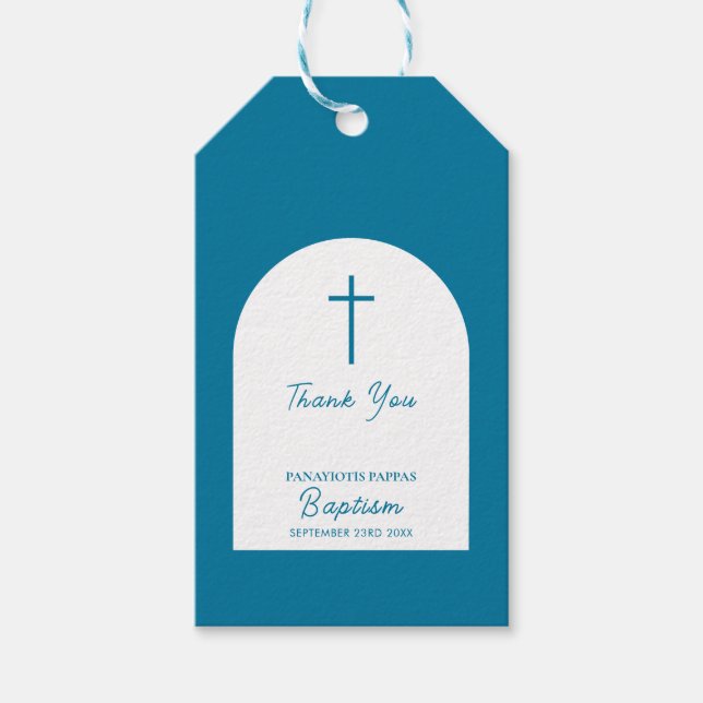 Étiquettes-cadeau Baptême chrétien Baptême garçon Bleu Arche  (Devant)