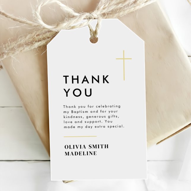 Étiquettes-cadeau Baptême Croix Or Minimal Moderne (Créateur téléchargé)