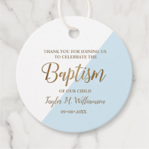 Étiquettes Cadeau Baptême de bébé bleu personnalisé merci