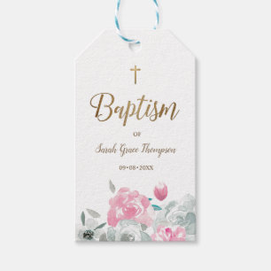 Étiquettes-cadeau Baptême de bébé Fleurs aquarelles Bohème Chic