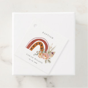 Étiquettes Cadeau Baptême de croix arc-en-ciel Floral Boho orange ro