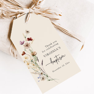 Étiquettes-cadeau Baptême de Fleur Sauvage