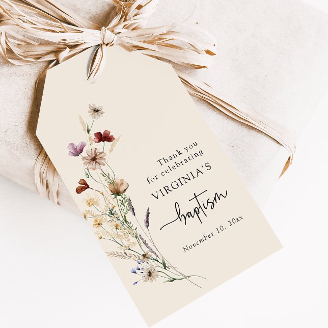Étiquettes-cadeau Baptême de Fleur Sauvage (Boho Wildflower Baptism Gift Tags by Painted Paperie
)