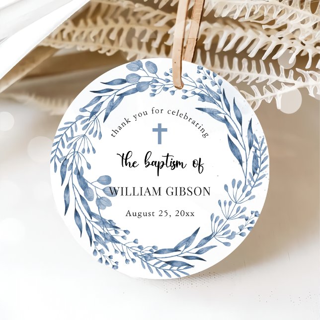 Étiquettes Cadeau Baptême de fleurs bleues (Créateur téléchargé)