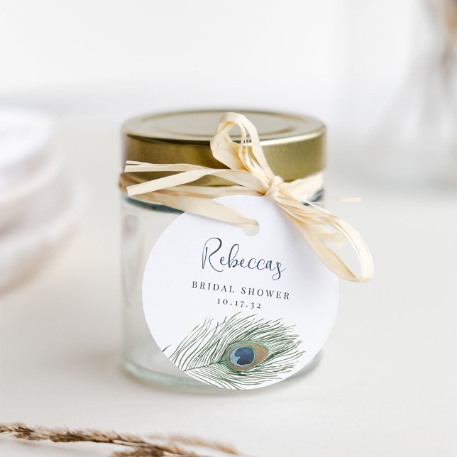 Étiquettes Cadeau Baptême de mariage Plume de paon à l'aquarelle (Créateur téléchargé)