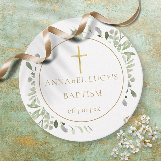 Étiquettes Cadeau Baptême de verdure à l'aquarelle (Watercolor Greenery Baptism Christening Favor Tags)