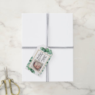 Étiquettes-cadeau Baptême Elégant Eucalyptus MERCI de verdure