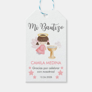 Étiquettes-cadeau Baptême En Espagnol Aquarelle Personnalisable Ange