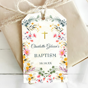 Étiquettes-cadeau Baptême Fleur sauvage coloré