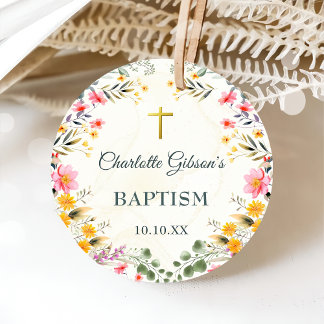 Étiquettes Cadeau Baptême Fleur sauvage coloré