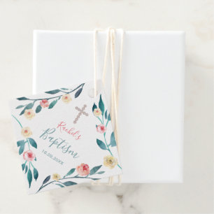 Étiquettes Cadeau baptême fleuri