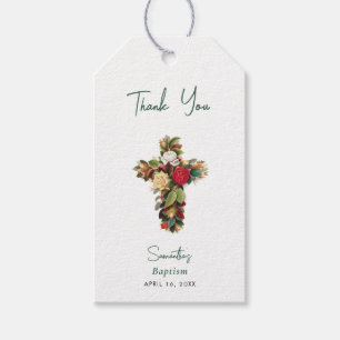 Étiquettes-cadeau Baptême Fleurs Croix Garçon Fille