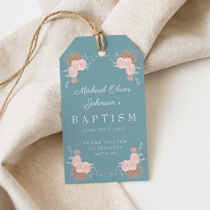 Étiquettes-cadeau Baptême Floral Vert Élégant