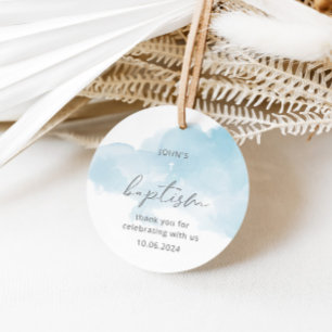 Étiquettes Cadeau Baptême garçon élégant bleu aquarelle