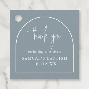 Étiquettes Cadeau Baptême minimaliste de l'arc moderne bleu poussiér