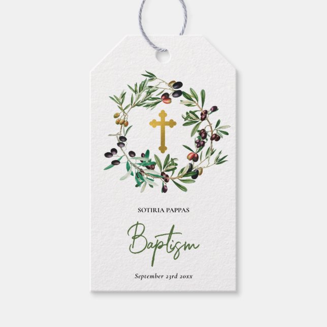 Étiquettes-cadeau Baptême orthodoxe grec Olives Verdure (Devant)