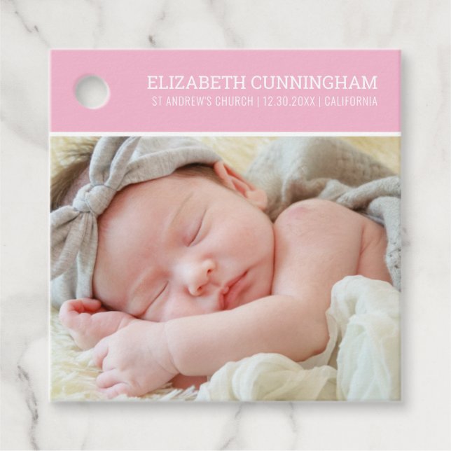 Étiquettes Cadeau Baptême Pour Elle | Photo personnalisée simple mod (Devant)