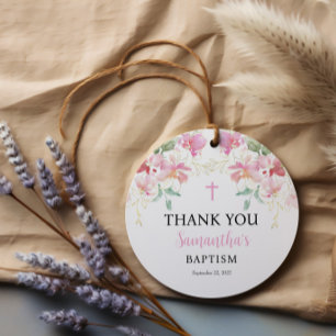 Étiquettes Cadeau Baptême rose floral fille Baptême Scalloped Faver