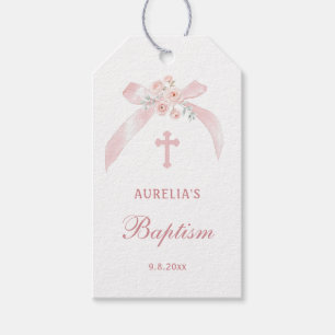 Étiquettes-cadeau Baptême Ruban Rose Floral