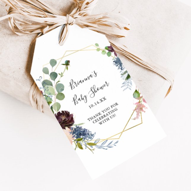 Étiquettes-cadeau Baptême Thème Géométrique Or et Bourgogne (Créateur téléchargé)