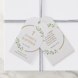 Étiquettes-cadeau Baptême Wreath cross bible verse merci pour