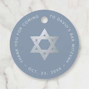 Étiquettes Cadeau Bar Mitzvah Bleu Poussiéreux & Étoile de David en 