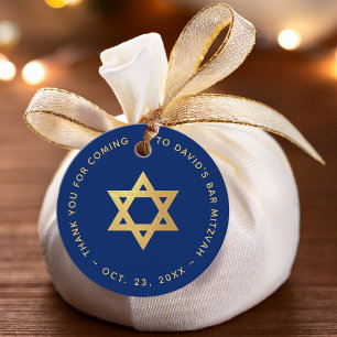 Étiquettes Cadeau Bar Mitzvah Bleu Royal Faux Or Étoile de David