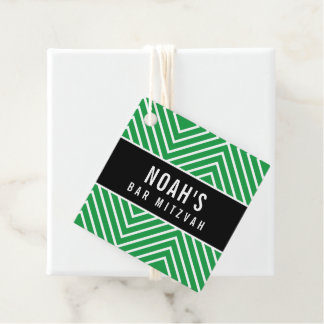 Étiquettes Cadeau BAR MITZVAH géométrique moderne simple vert kelly