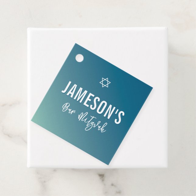 Étiquettes Cadeau BAR MITZVAH moderne étoile bleu menthe dégradé (En situation)