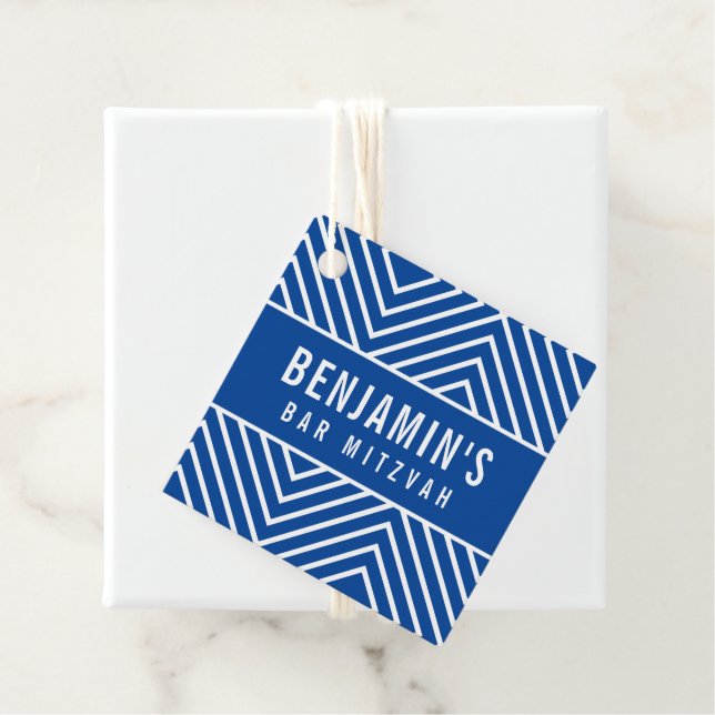 Étiquettes Cadeau BAR MITZVAH simple géométrique moderne bleu royal (En situation)