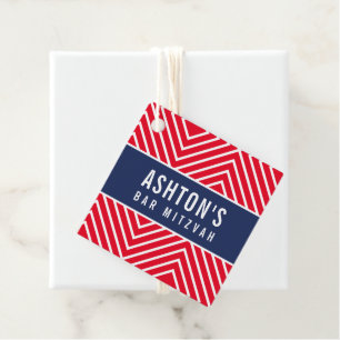 Étiquettes Cadeau BAR MITZVAH simple géométrique moderne marine roug