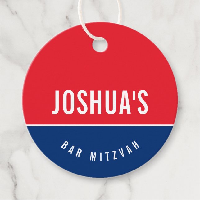Étiquettes Cadeau BAR MITZVAH simple moderne bleu rouge football (Devant)
