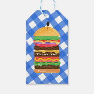 Étiquettes-cadeau Barbecue d'été Hamburger Bleu Fête Barbecue BBQ