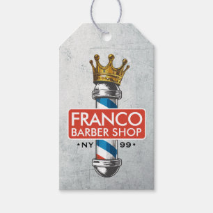 Étiquettes-cadeau Barber Hair Shop King Crown Barber Pole Hair Salon