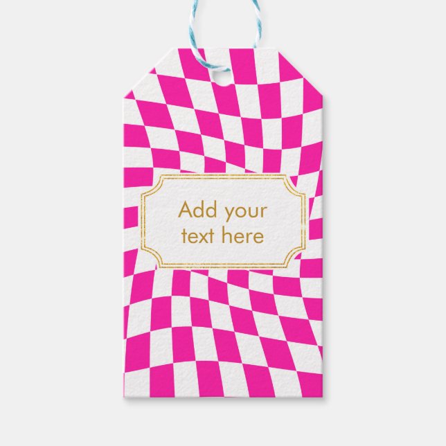 Étiquettes-cadeau Barbiecore rose À damiers moderne (Devant)