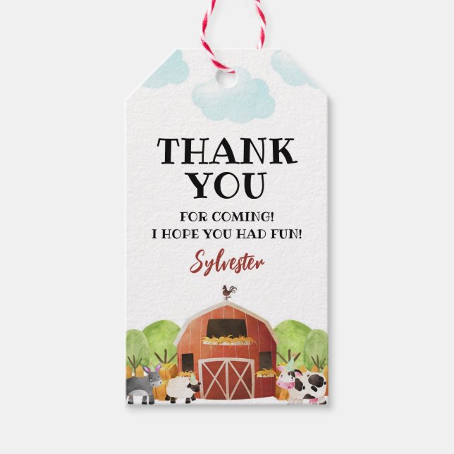 Étiquettes-cadeau Barnyard Farm Animaux fête d'anniversaire (Devant)