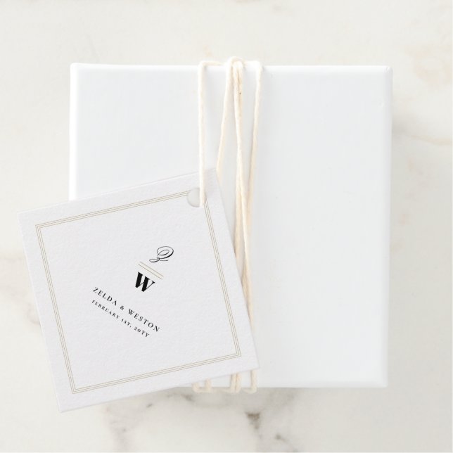 Étiquettes Cadeau Bars classiques Double Monogramme Mariage photo mo (En situation)