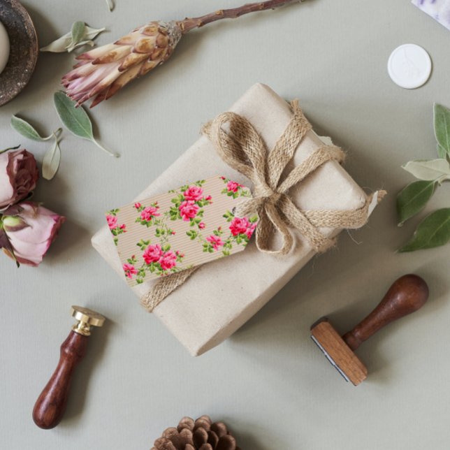 Étiquettes-cadeau Base de papier d'illustration rose vintage (Créateur téléchargé)