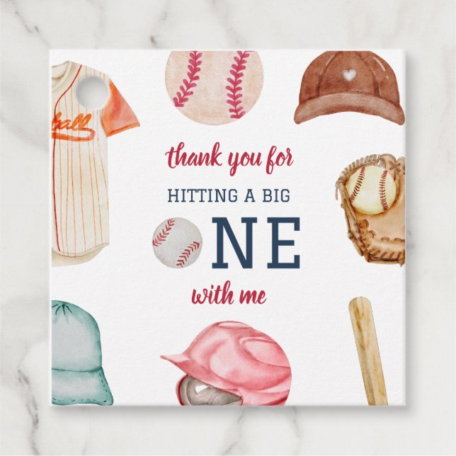 Étiquettes Cadeau Baseball Big One Boy 1er Anniversaire (Devant)