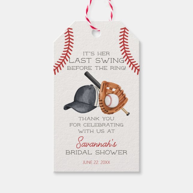 Étiquettes-cadeau Baseball Dernière Fête des mariées de swing Favori (Devant)