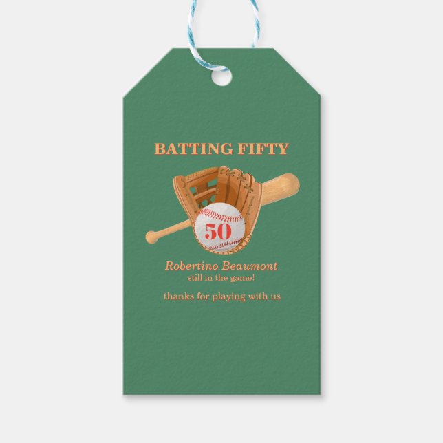Étiquettes-cadeau Baseball Glove Batting Fifty Men's 50th Birthday (Devant)