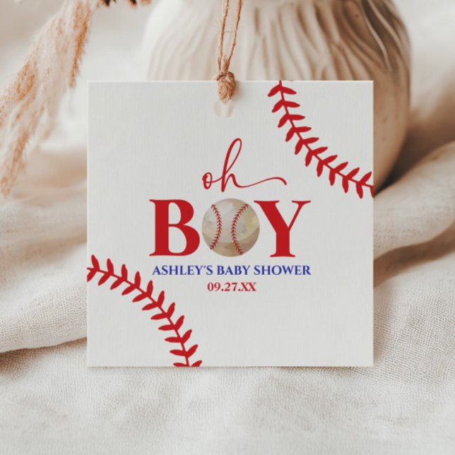 Étiquettes Cadeau Baseball Oh Boy Red Baby shower blanc (Créateur téléchargé)