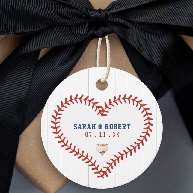 Étiquettes Cadeau Baseball Softball Sport Heart Pinstripe Mariage (Baseball Softball Sport Heart Pinstripe Wedding Favor Tags
)