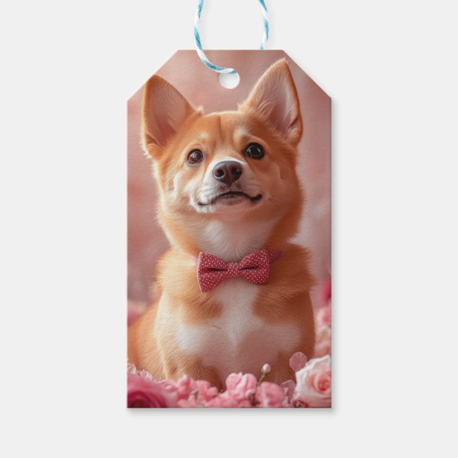 Étiquettes-cadeau Basenji avec des roses - Saint-Valentin (Devant)