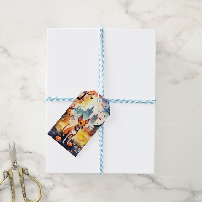 Étiquettes-cadeau Basenji D'Halloween Avec Peur Citrouille (Avec de laficelle)