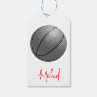 Étiquettes-cadeau Basket-ball noir et blanc Votre nom Personnalisé