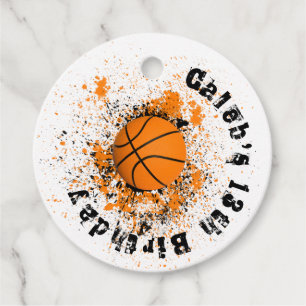 Étiquettes Cadeau Basketball Grunge Splatz Orange Black Party