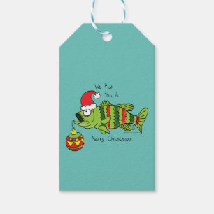 Étiquettes-cadeau Basse de Noël amusant Pêche Poisson Cute Cartoon