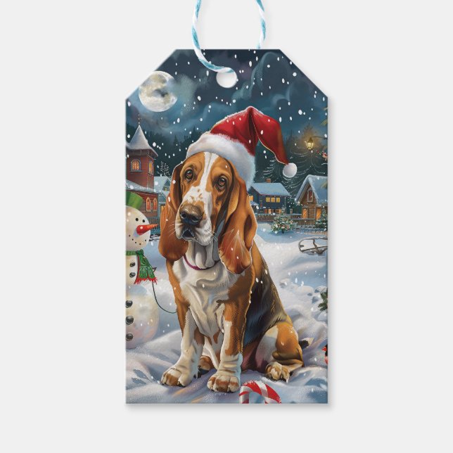 Étiquettes-cadeau Basset Hound Chien Winter Wonderland Noël Joie (Devant)